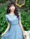 画像5: [送料無料][GINZA COUTURE]ブルー・パープル・花柄・半袖・チュール・Aライン・ミディアムドレス・ワンピース[即日発送][大きいサイズあり]