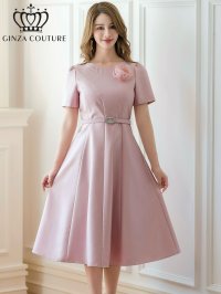 [送料無料][GINZA COUTURE]ピンク・レッド・ホワイト・半袖・シンプル・Ａライン・花・ワンピース[即日発送][大きいサイズあり]