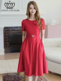 [送料無料][GINZA COUTURE]レッド・ピンク・半袖・シンプル・Ａライン・花・ワンピース[即日発送][大きいサイズあり]