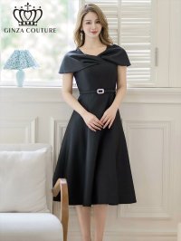 [送料無料][GINZA COUTURE]ブラック・レッド・ピンク・ケープ風・ベルト・シンプル・Ａライン・ミディアムドレス・ワンピース[即日発送][大きいサイズあり]