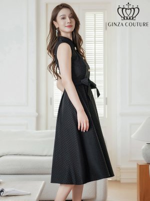 画像2: [送料無料][GINZA COUTURE]ブラック・ワインレッド・ボタン・ノースリーブ・Aライン・ミディアムドレス・ワンピース[即日発送][大きいサイズあり]