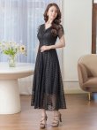 画像3: [送料無料][GINZA COUTURE]ブラック・ワインレッド・ピンク・ホワイト・総レース・Vネック・ハイウエスト・Aライン・ミディアムドレス・ワンピース[即日発送][大きいサイズあり] (3)